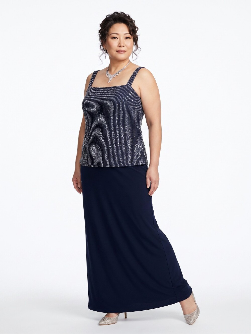 Vintage Formal Evening Gown/Mother Of Bride Mock 2Piece Sparkle Maxi Dress Sz 24